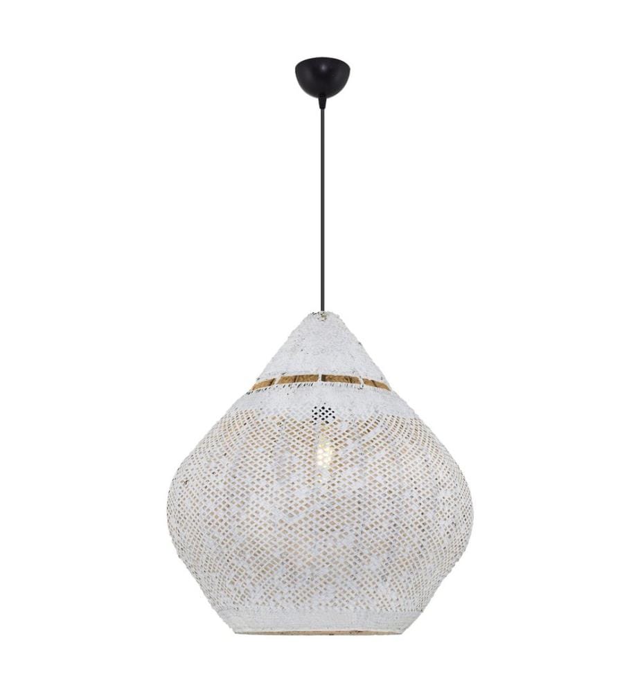 Lustre, blanc, corps en plastic / chapeau en rotin