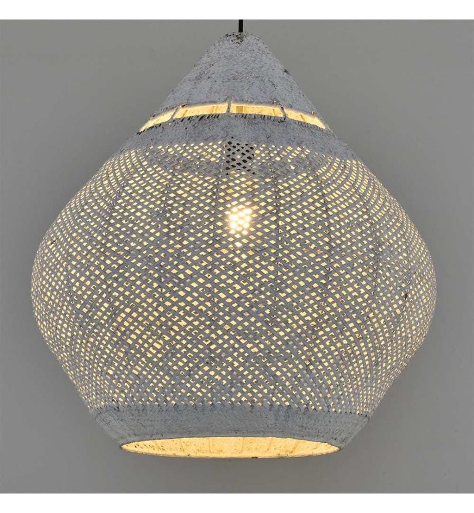 Lustre, blanc, corps en plastic / chapeau en rotin