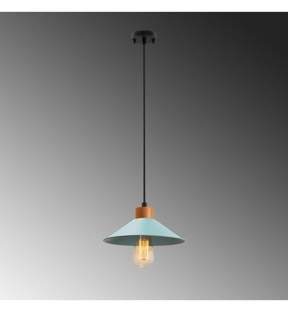 Lustre, Bleu, Corps en métal, Base en bois