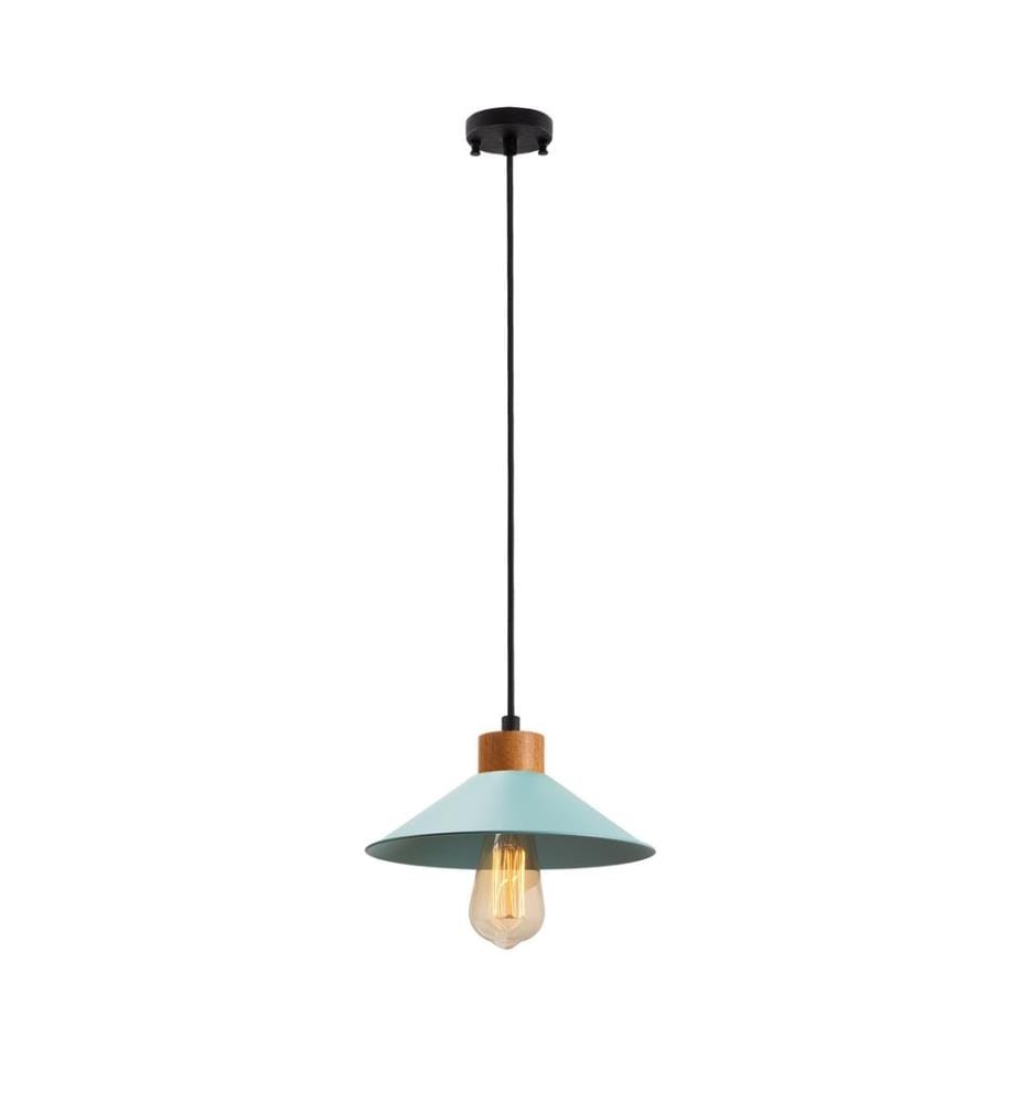 Lustre, Bleu, Corps en métal, Base en bois