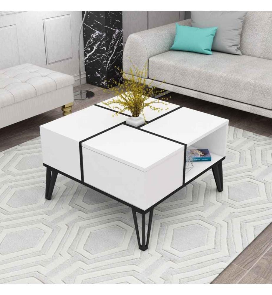 Table basse, blanc, noir, panneau de particules mélaminé