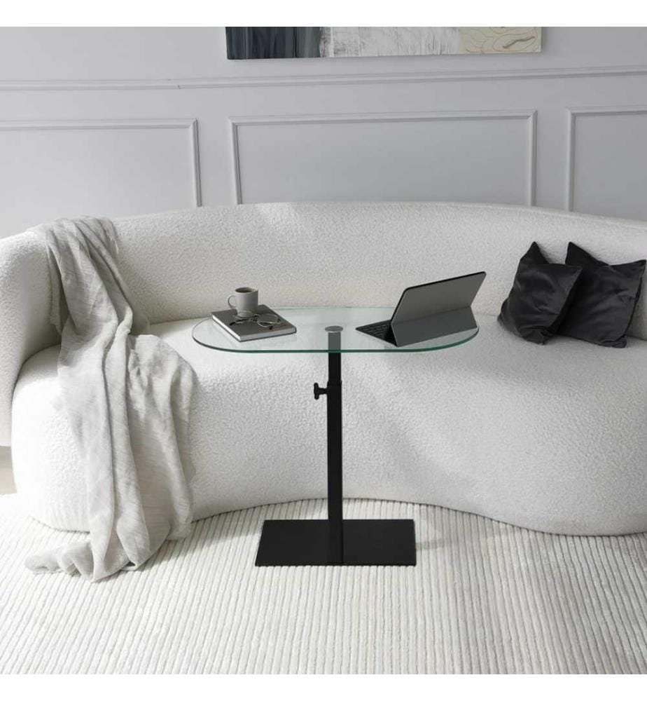 Table basse, noire, verre trempé, structure métallique