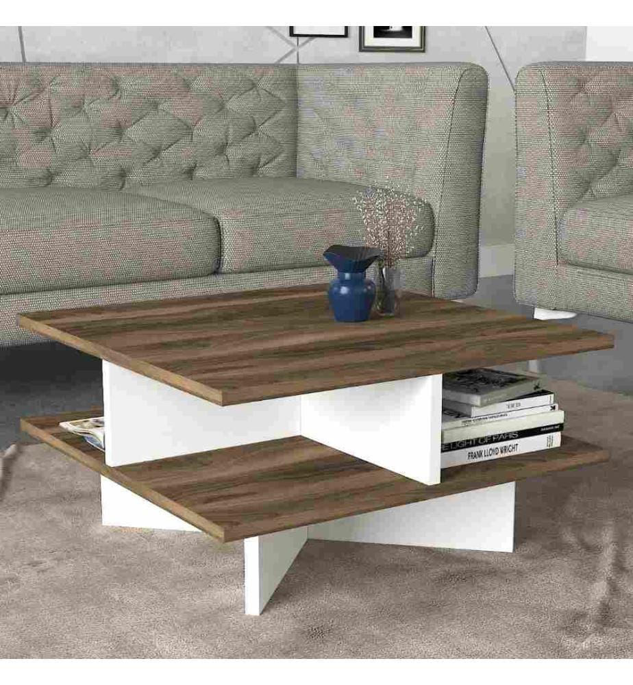 Table basse, noyer, blanc, panneau de particules mélaminé