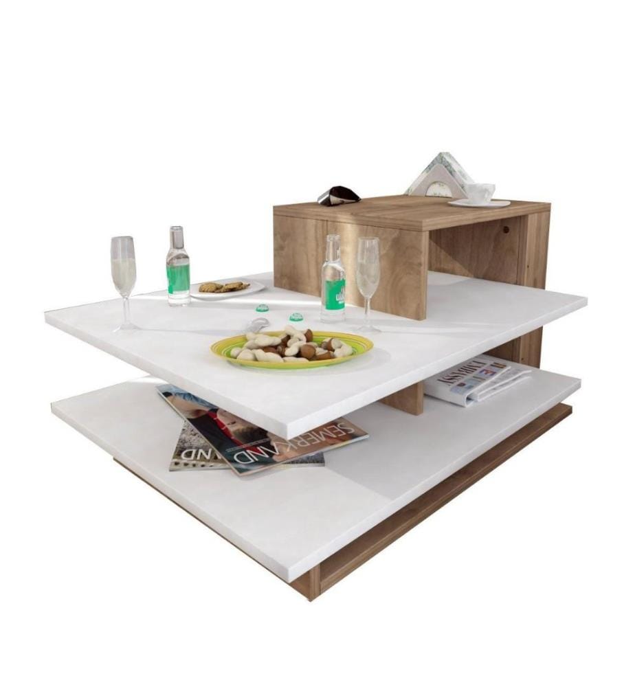 Table basse, blanc, noyer, panneau de particules mélaminé