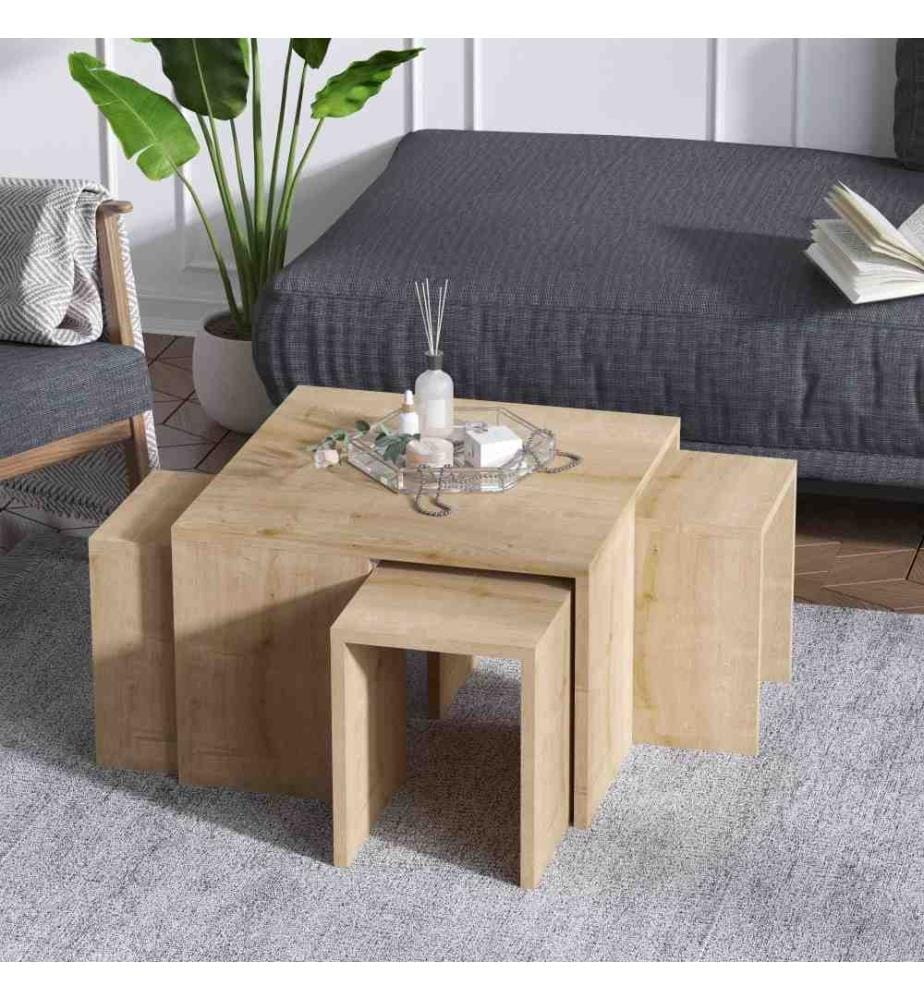 Set de table basse, chêne saphir, panneau de particules mélaminé