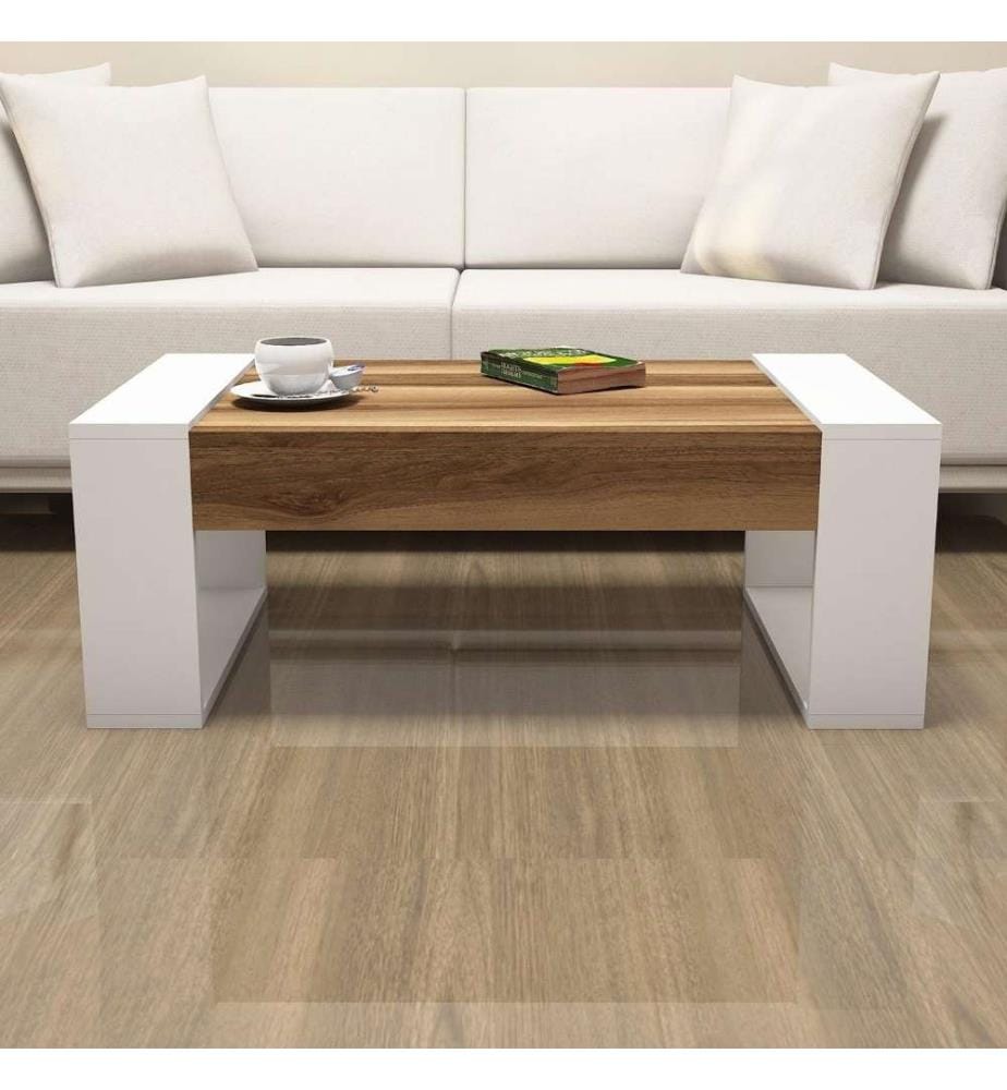 Table basse, noyer, blanc, panneau de particules mélaminé
