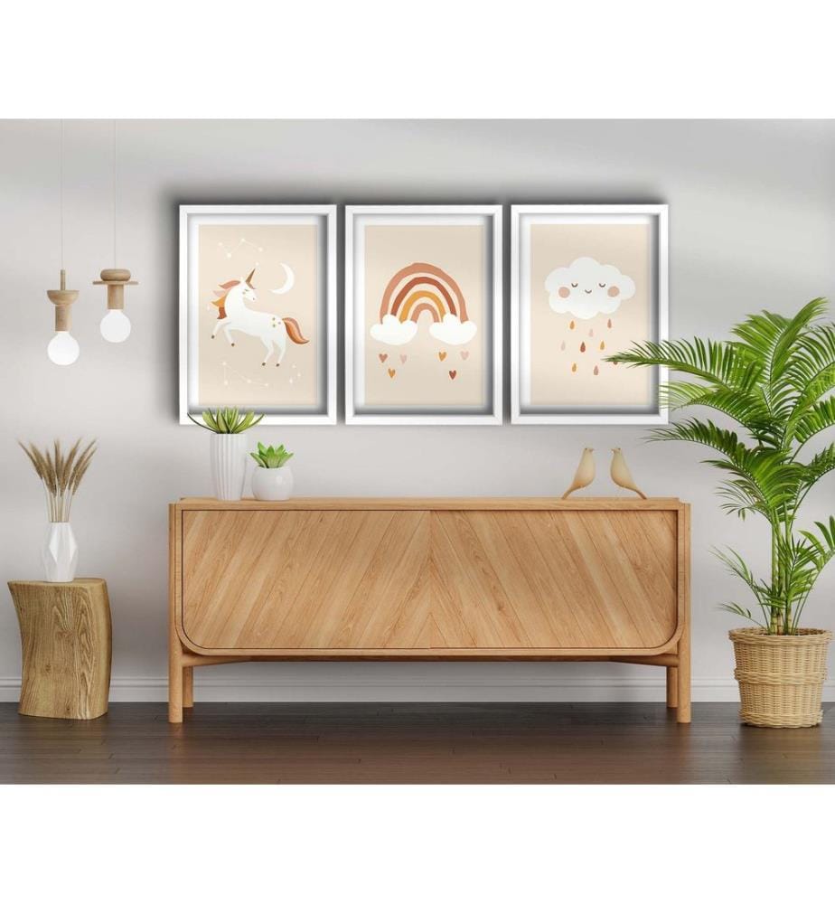 Dekoratives gerahmtes MDF-Gemälde, 3 Stück, mehrfarbig, 100 % MDF, Rahmen: 100 % HOLZ