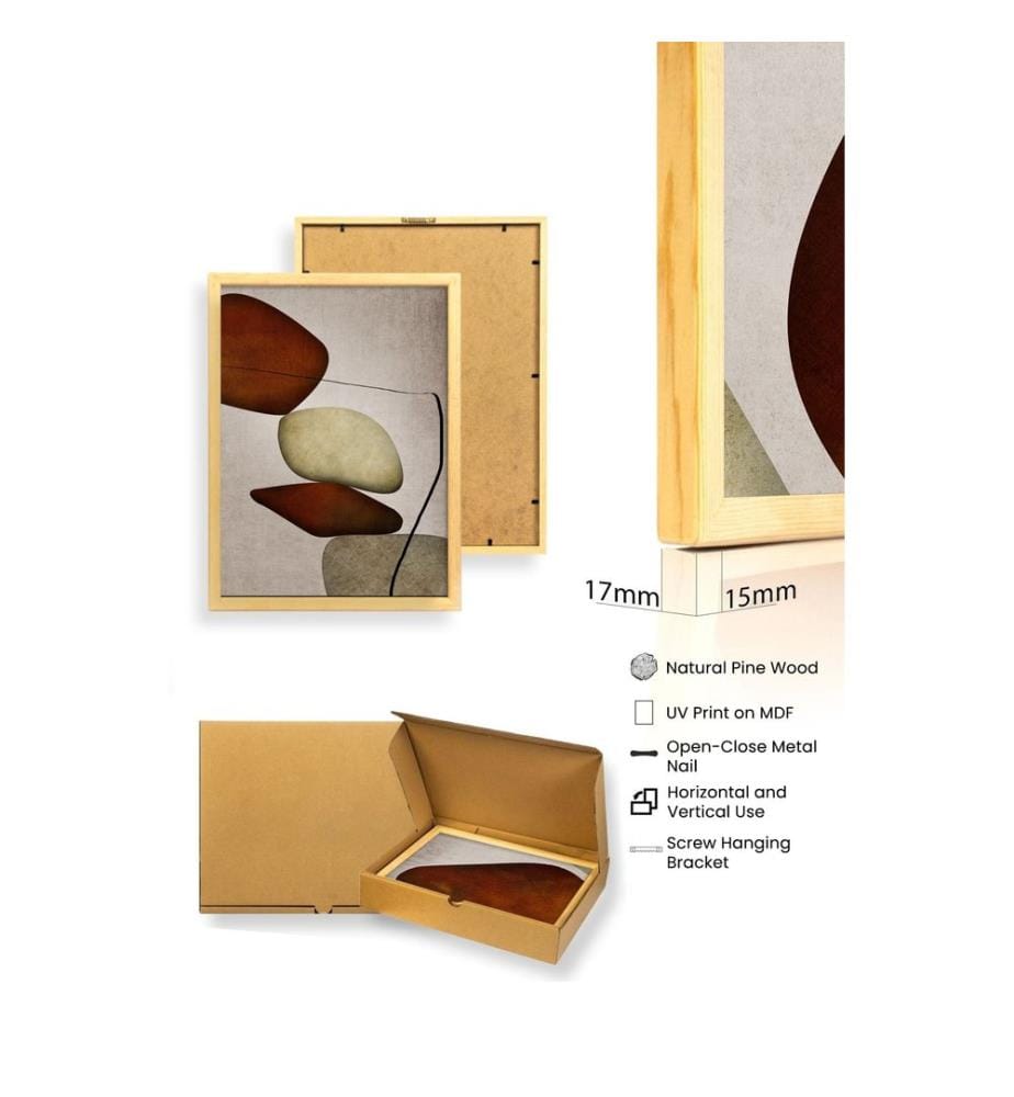 Dekoratives gerahmtes MDF-Gemälde, 3 Teile, mehrfarbig, Gemälde: 100 % MDF, Rahmen: 100 % MASSIVHOLZ