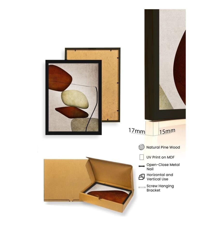 Dekoratives gerahmtes MDF-Gemälde, 3 Teile, mehrfarbig, Gemälde: 100 % MDF, Rahmen: 100 % MASSIVHOLZ