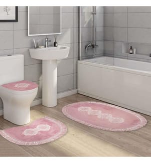Badematten-Set, 3-teilig, Puder, 100% Polyester