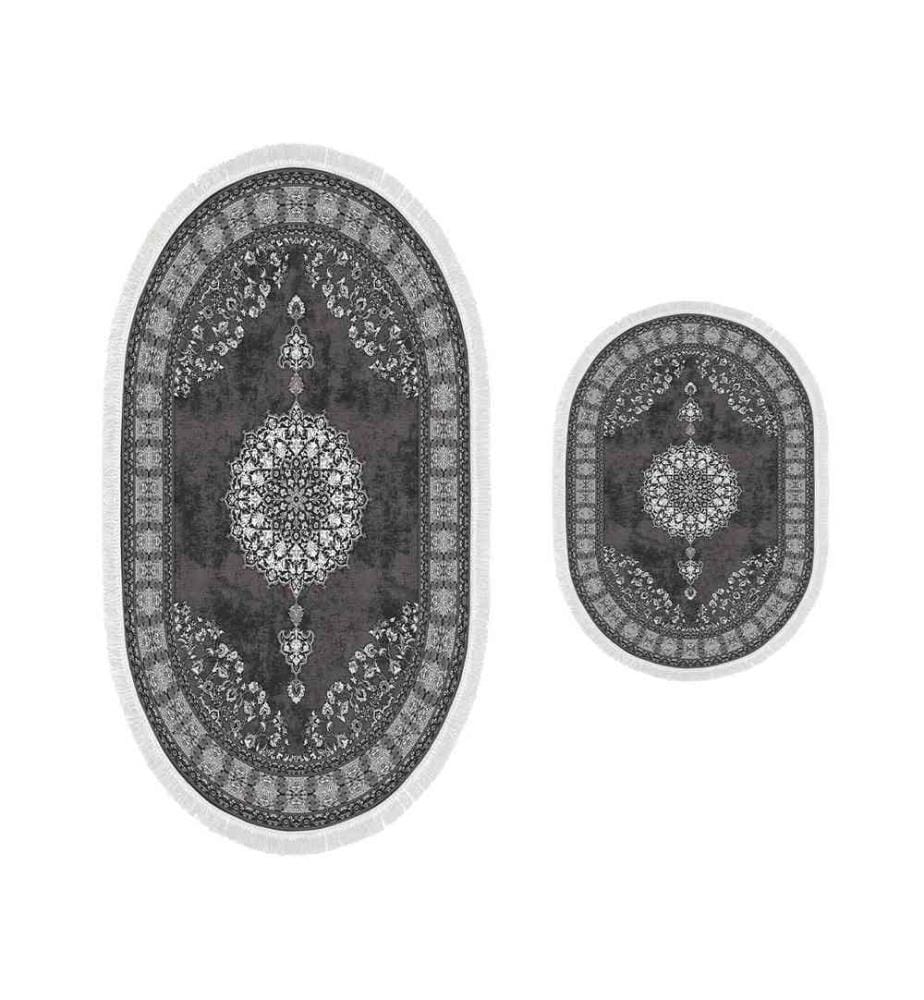 Badematten-Set, 2-teilig, grau, 100% Polyester, rutschfeste Unterseite