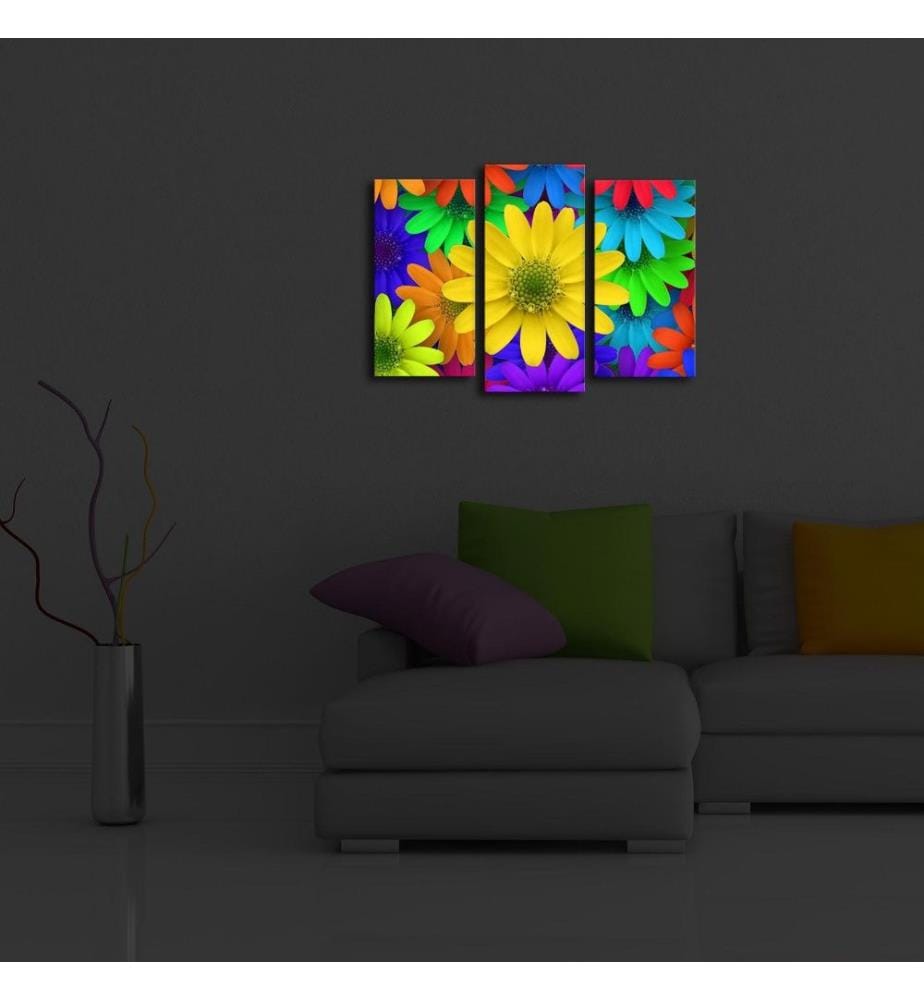 Dekorative Led beleuchtete Leinwand Gemälde, 3 Stück, Multicolor, Wildleder Leinwand