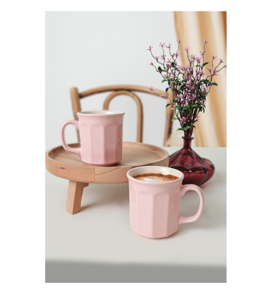Mug Set, 6 Pieces, Pink, Cream, 100% Ceramic, Antibacterial