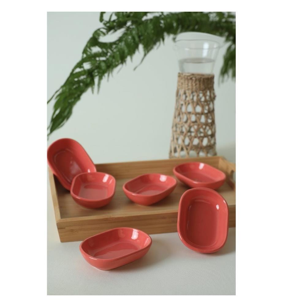 Appetizer Bowl Set, 6 Pieces, Pink, 100% Ceramic, Antibacterial