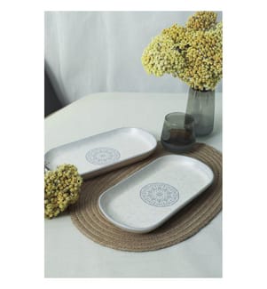 Platter Set, 2 Pieces, Matte White, 100% Ceramic, Antibacterial