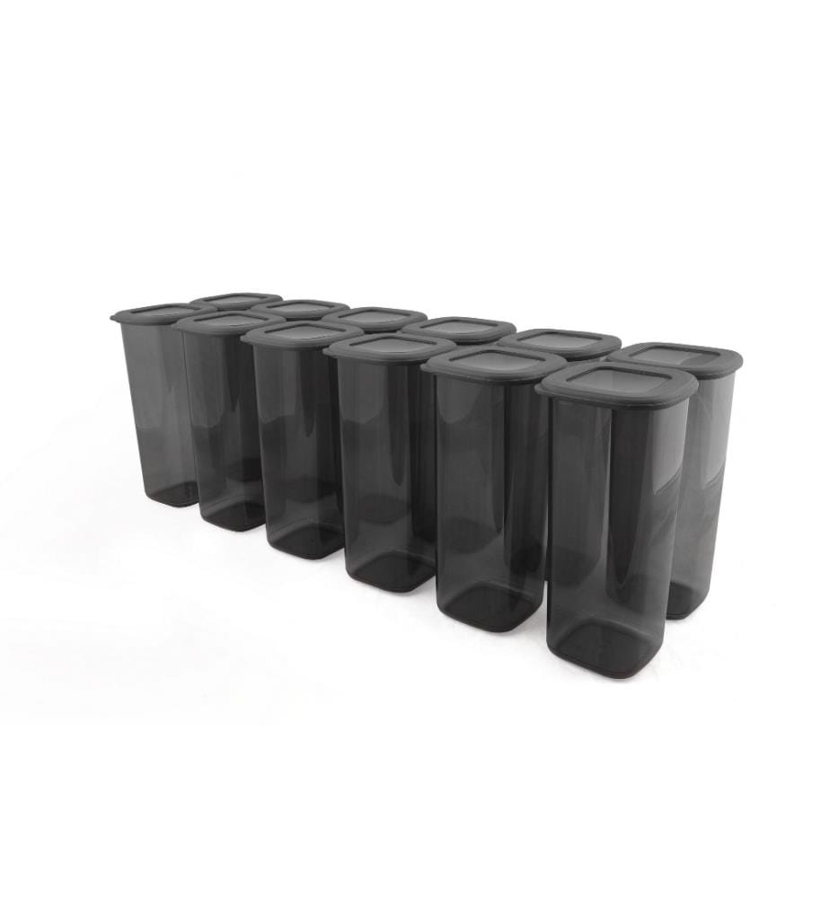 Set di contenitori, 12 pezzi, grigio, plastica