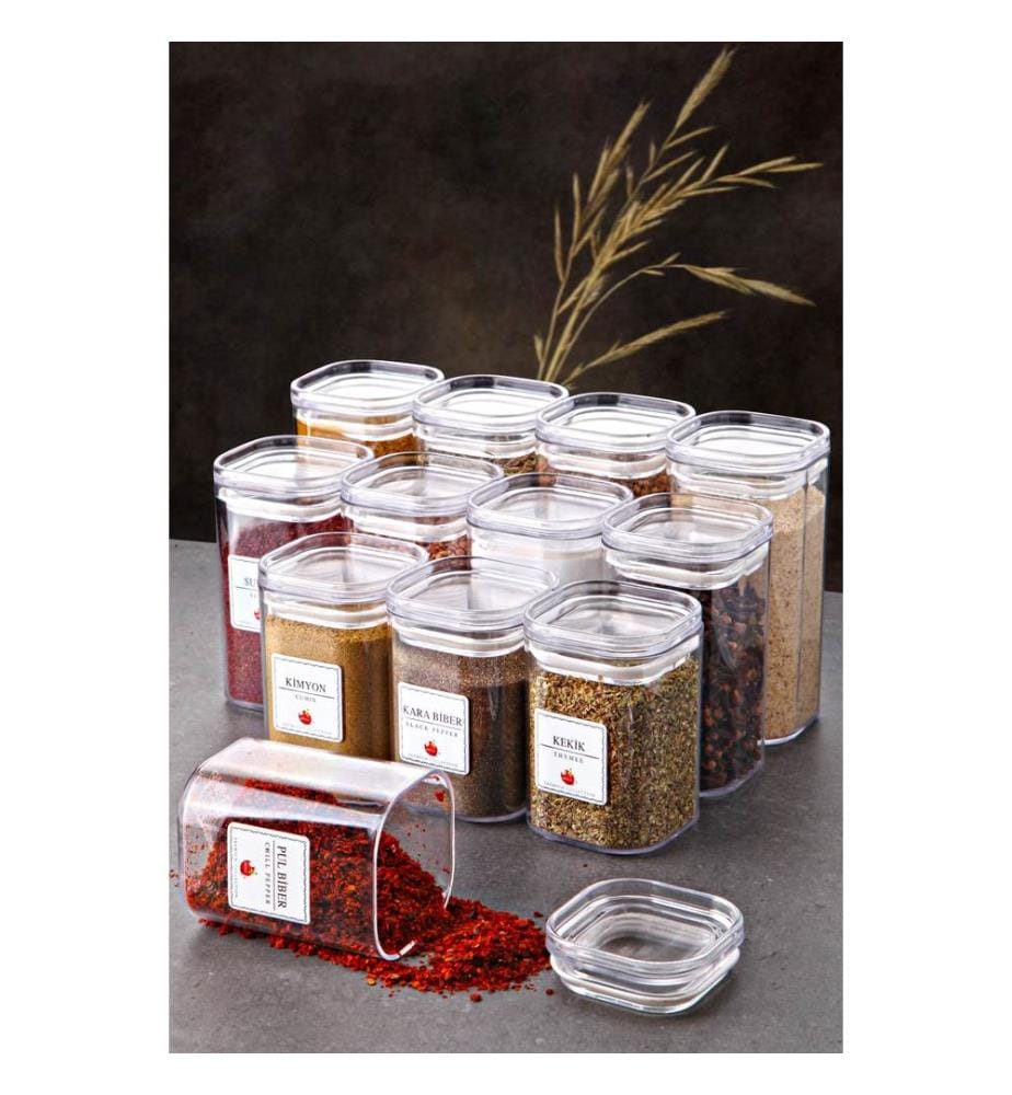 Spice Jar Set, 12 Pieces, Transparent, 100% Acrylic