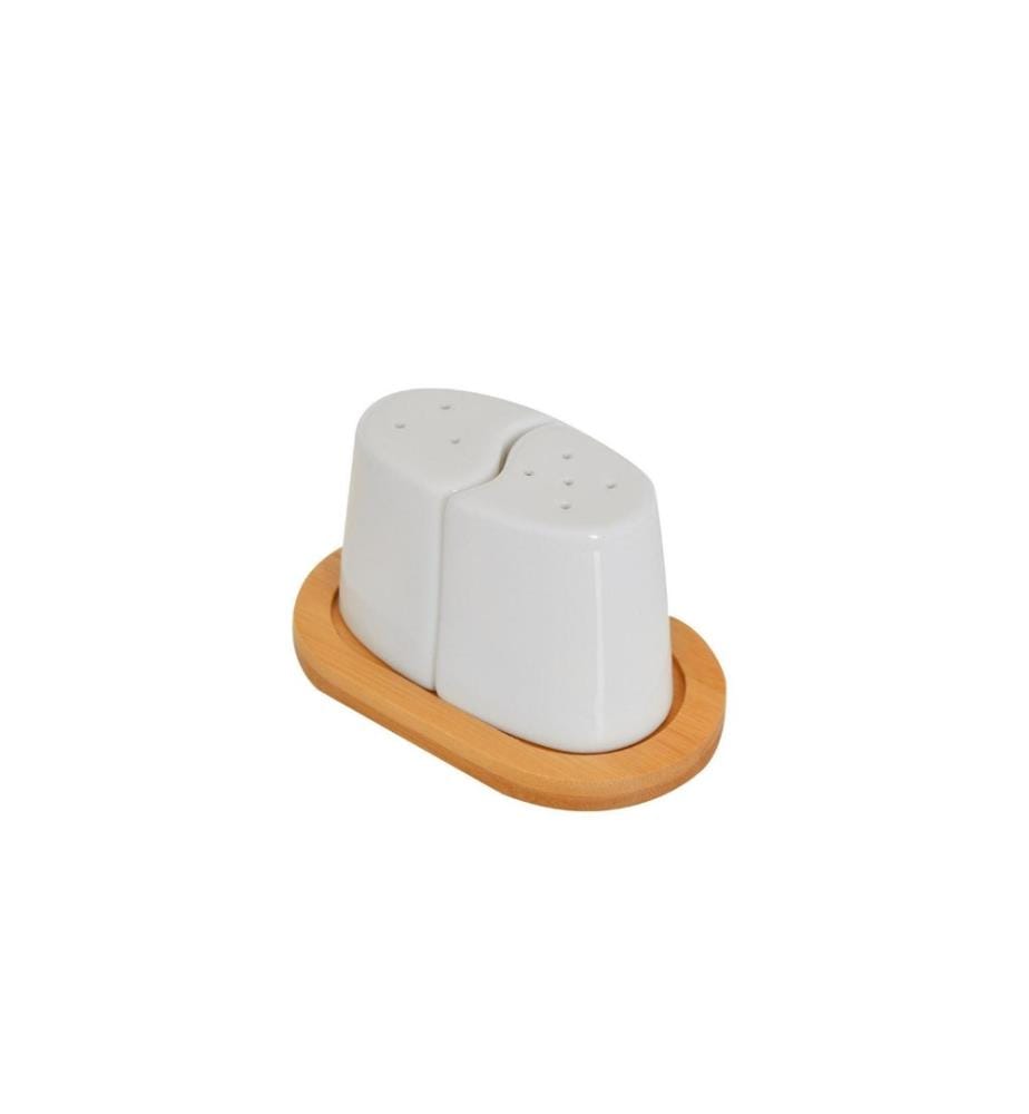 Shaker Set, 3 Pieces, Walnut White, Bamboo Shelf, Ceramic Shaker