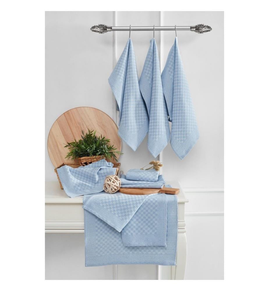Kitchen Towel Set, 10 Pieces, Light Blue, 80% Cotton / 20% Polyester