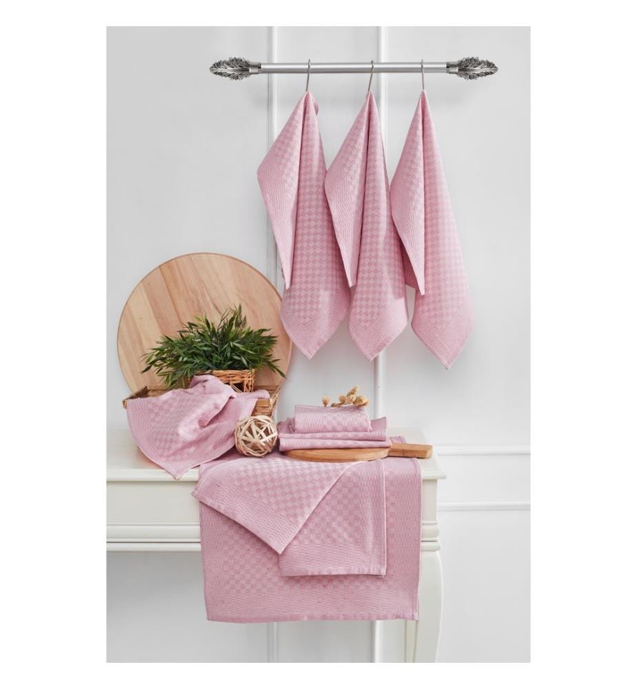 Kitchen Towel Set, 10 Pieces, Pink, 80% Cotton / 20% Polyester