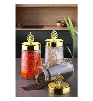 Set di scatole portaoggetti, 3 pezzi, trasparente, oro, vetro