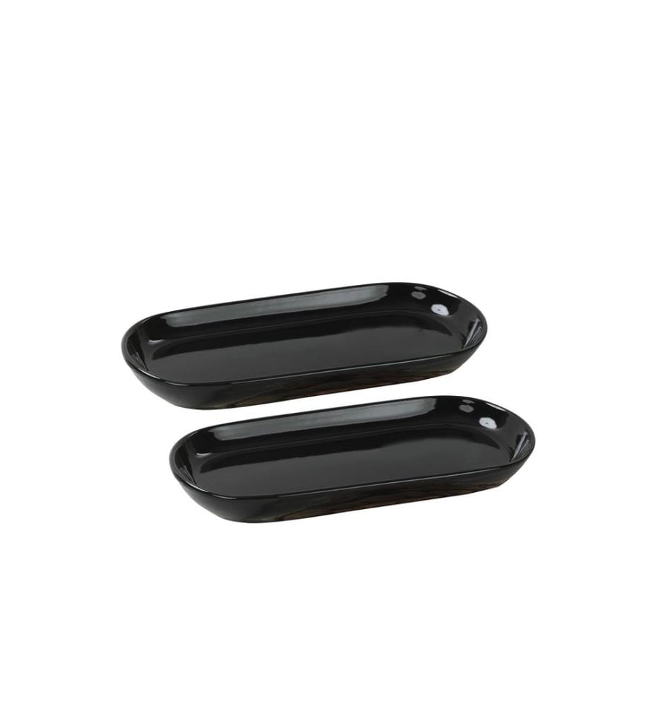 Platter Set, 2 Pieces, Black, 100% Ceramic, Antibacterial