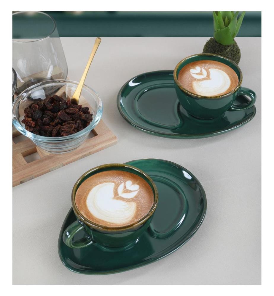 Coffee Cup Set, 4 Pieces, Green, Ceramic, Does Not ABSorb Water