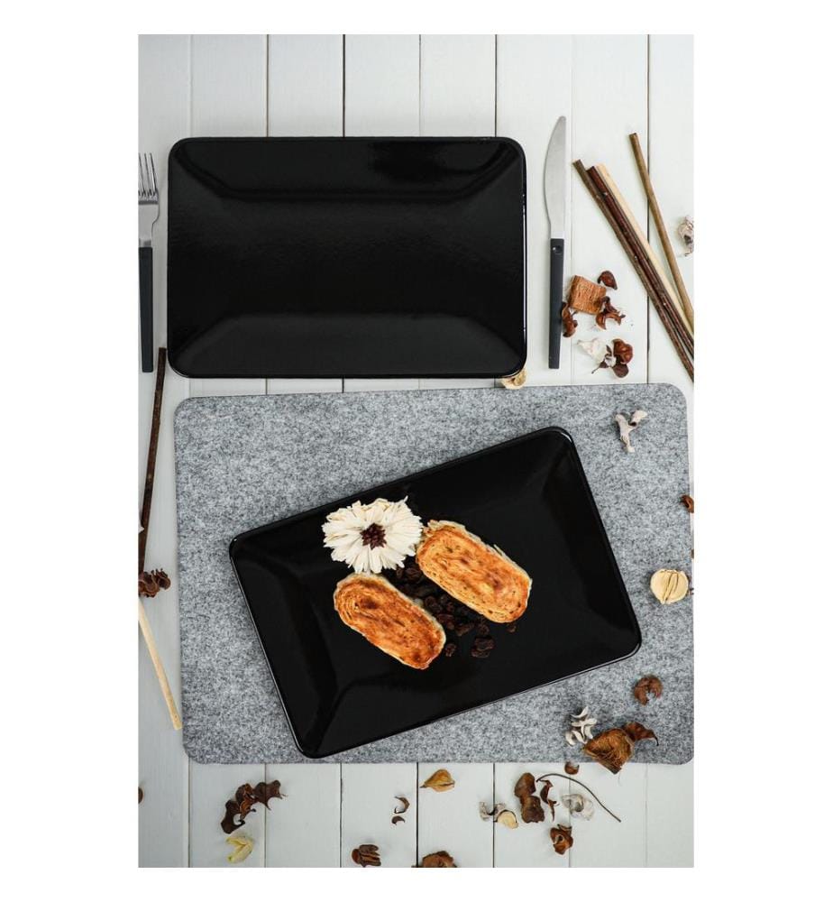 Platter Set, 2 Pieces, Black, 100% Ceramic
