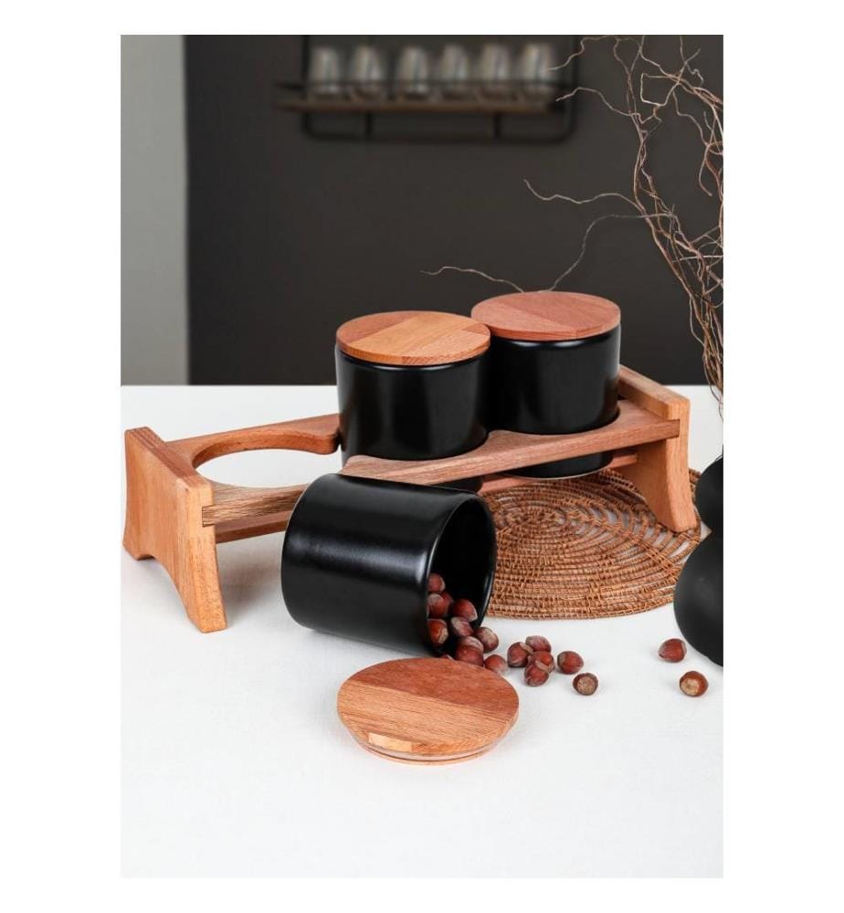 Storage Box Set, 3 Pieces, Matte Black, Ceramic, Antibacterial