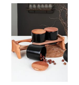 Set di contenitori, 3 pezzi, nero opaco, ceramica, antibatterico
