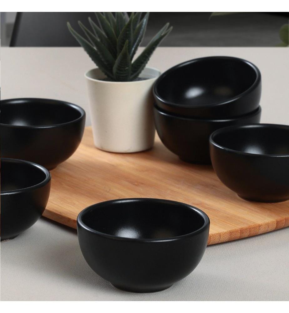 Ceramic Bowl Set, 6 Pieces, Black, 100% Ceramic