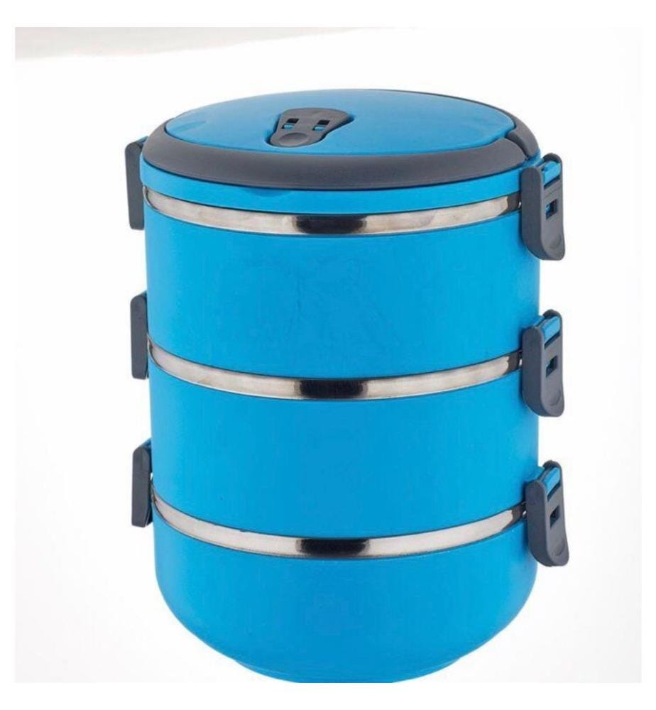 Set di scatole per il pranzo, 3 pezzi, blu, acciaio inossidabile, corpo in plastica