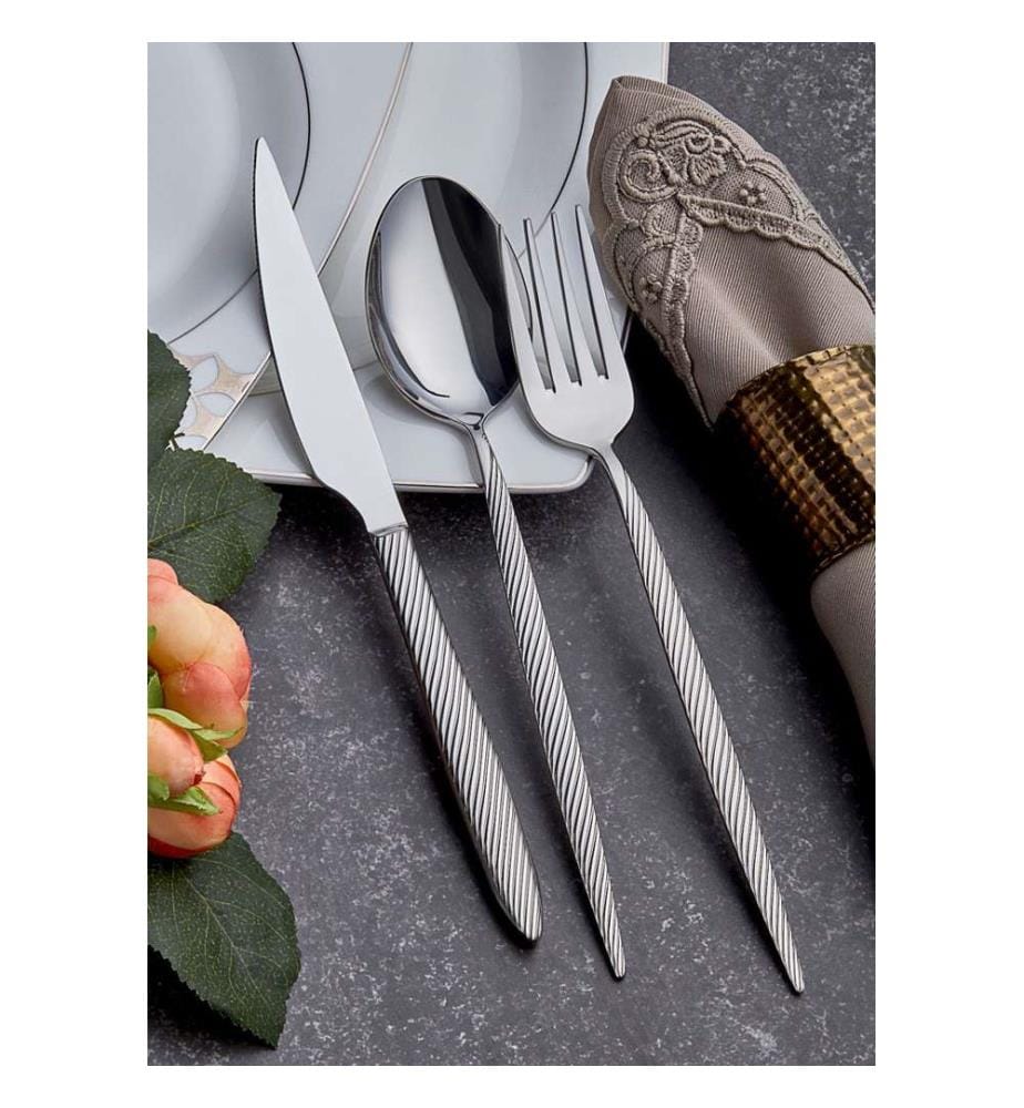 Set de couverts, 24 Pièces, Argent, 100% Stainmless Steeml