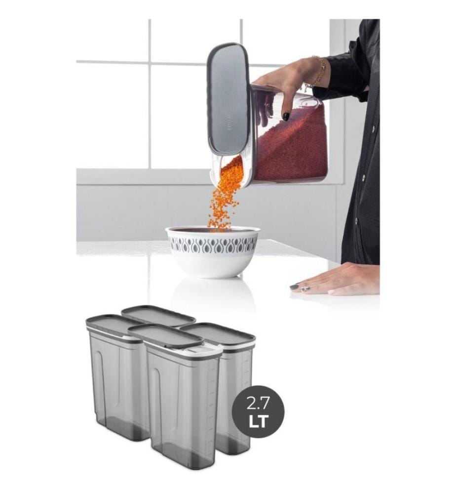 Storage Box Set, 4 Pieces, Anthracite, Plastic, Bpa Free