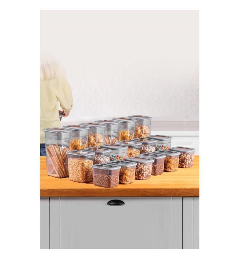 Storage Box Set, 18 Pieces, Anthracite, Plastic, Bpa Free