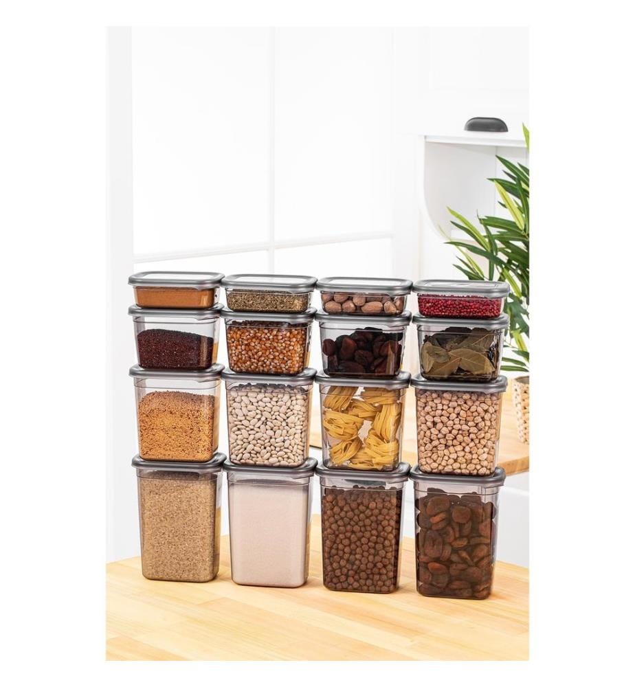 Storage Box Set, 16 Pieces, Anthracite, 100% Plastic