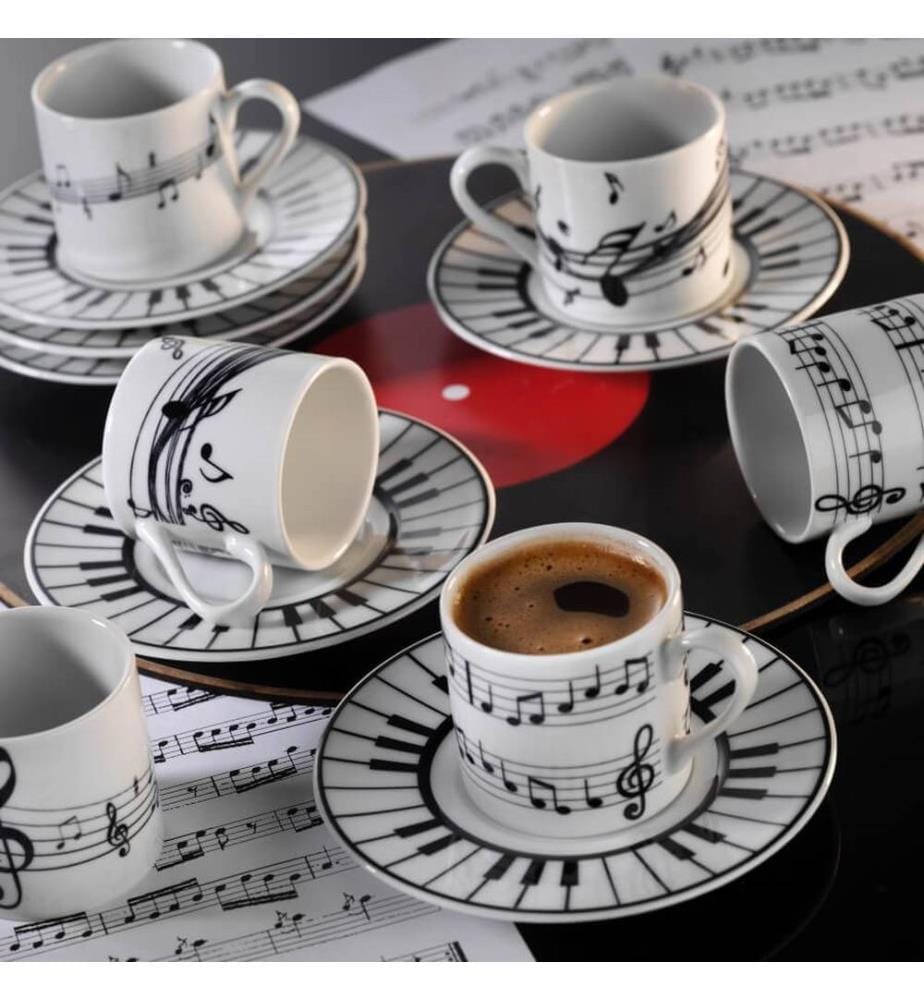 Coffee Cup Set, 12 Pieces, WhiteBlack, Porcelain
