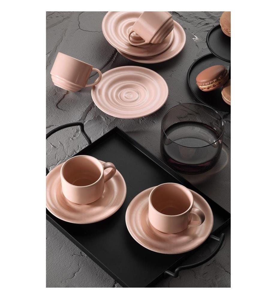 Coffee Cup Set, 12 Pieces, Pink, Porcelain
