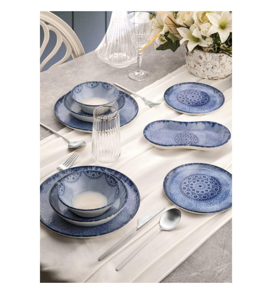 Dinner Set, 27 Pieces, Blue, 100% Porcelain