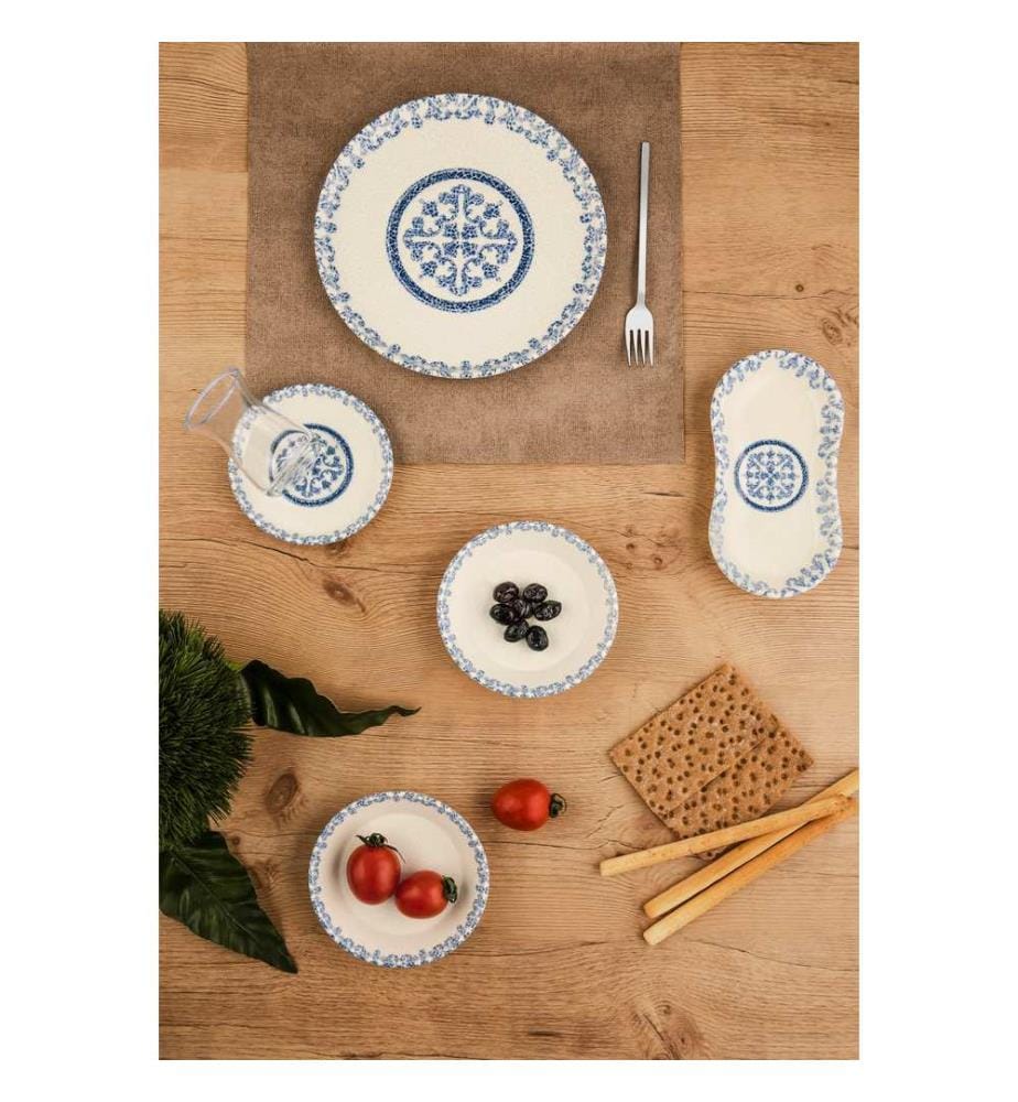 Breakfast Set, 26 Pieces, Blue, White, 100% Porcelain