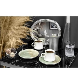Kaffeetassen-Set, 12-teilig, Grün, Creme, Weiss, 100% Porcelain