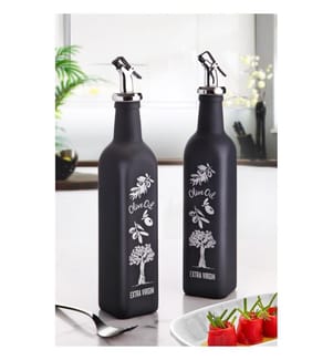 Ölspender-Set, 2-teilig, Schwarz, Silber, Glas