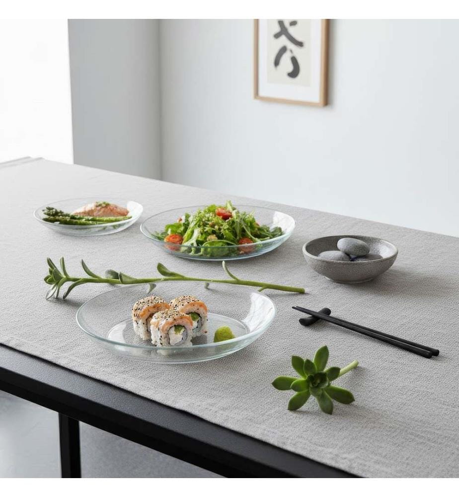 Teller-Set, 3-teilig, transparent, 100% Glas