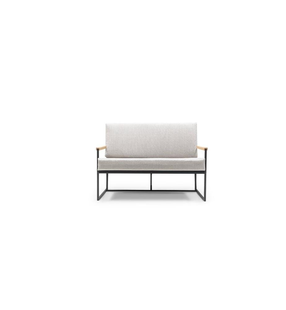Garden 2-sitziges Sofa, Beige, Schwarz, Gestell: Metall (20 X 20 Profil / 1 Mm Dicke), Stoff: 100% Linen