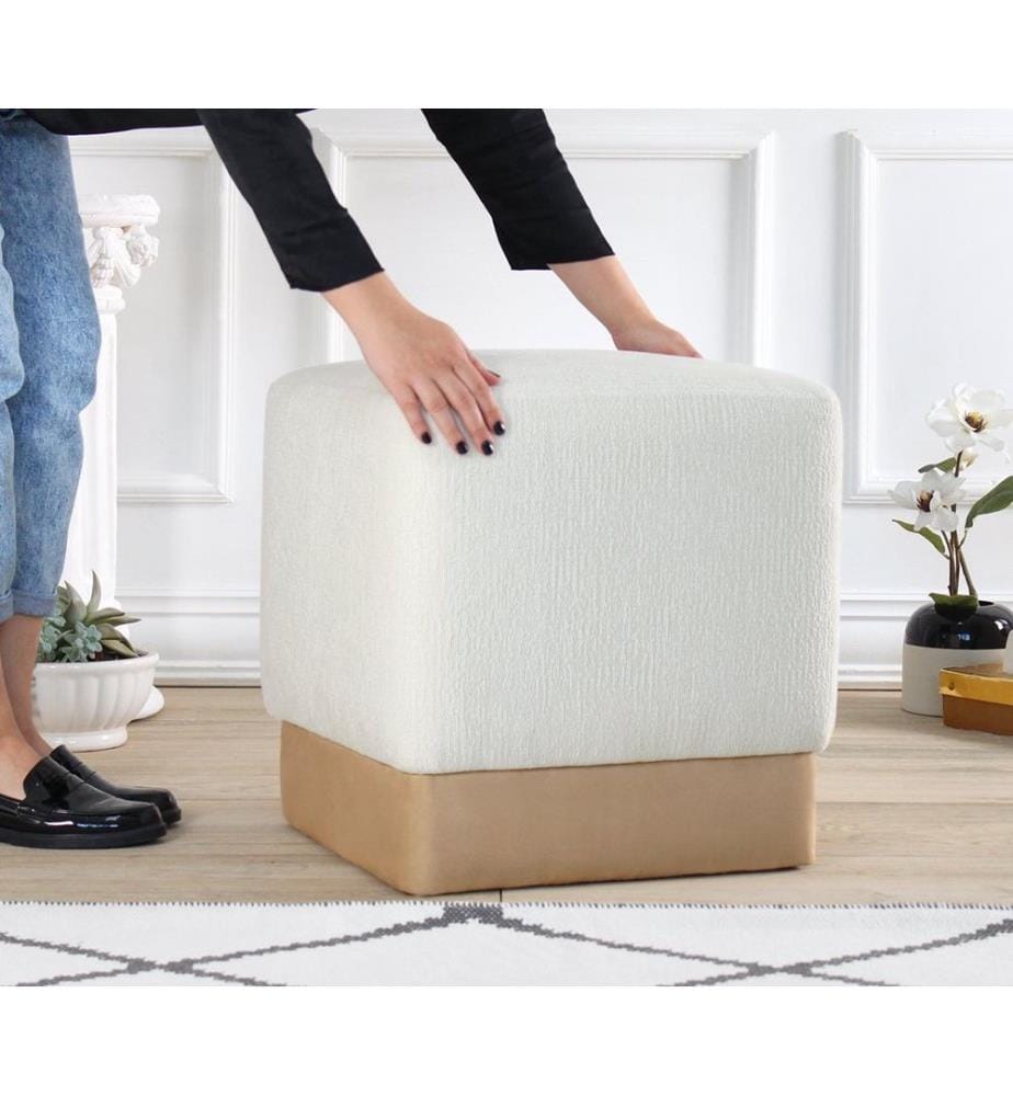 Pouf, crème, 50% coton / 50% lin