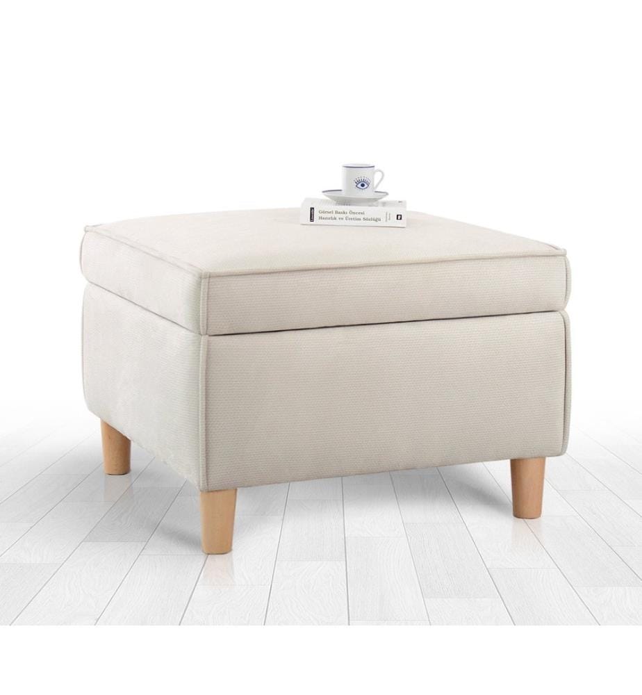 Hocker, cremefarben, 100 % BAUMWOLLE, Holzbeine