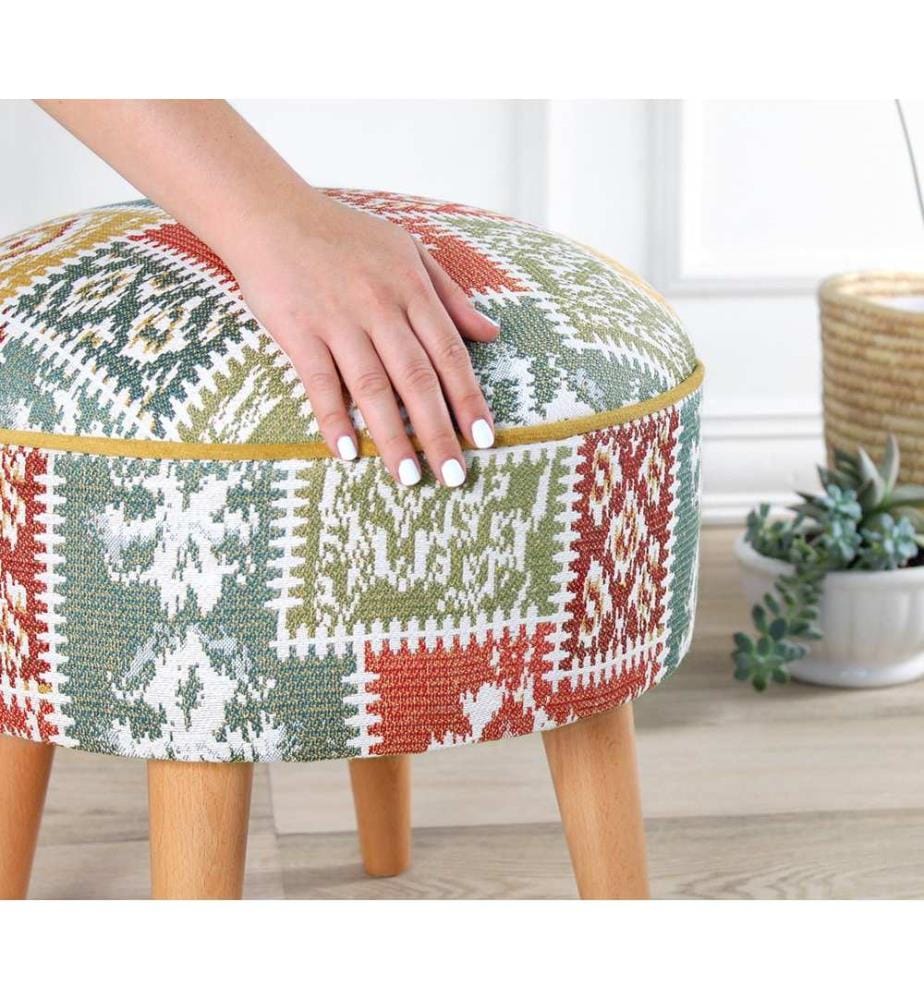 Pouf, Weiss, 50 % BAUMWOLLE / 50 % LEINEN, Holzbeine