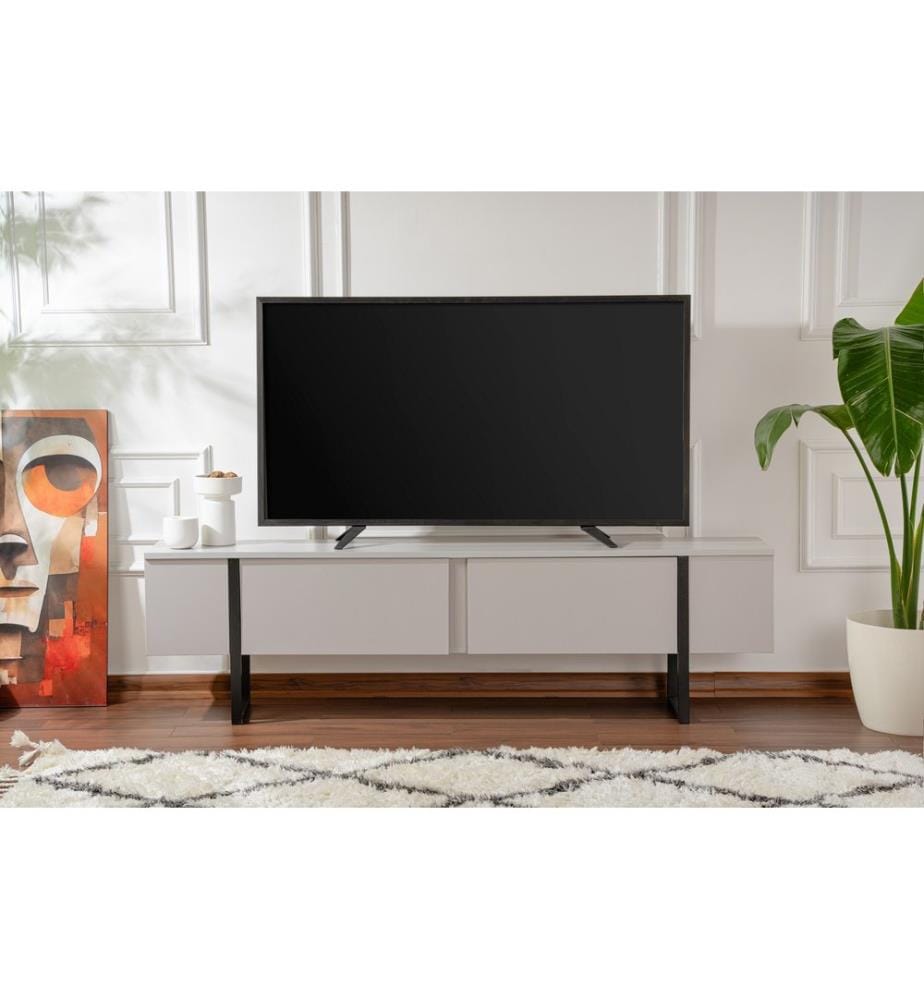 Meuble TV, gris, noir, panneau de particules 100 % recouvert de mélamine