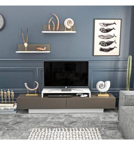 Blanc, Marron, Armoires Tv, 40X180X31 cm, Plaque De Particules Enrobée De Mélamine
