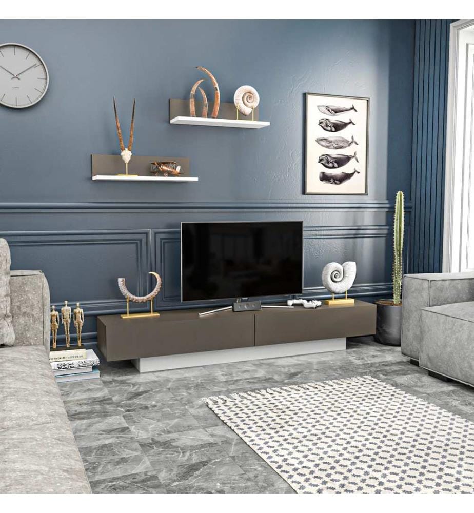 TV Unit, WhiteBrown, Melamine Coated Particle Board